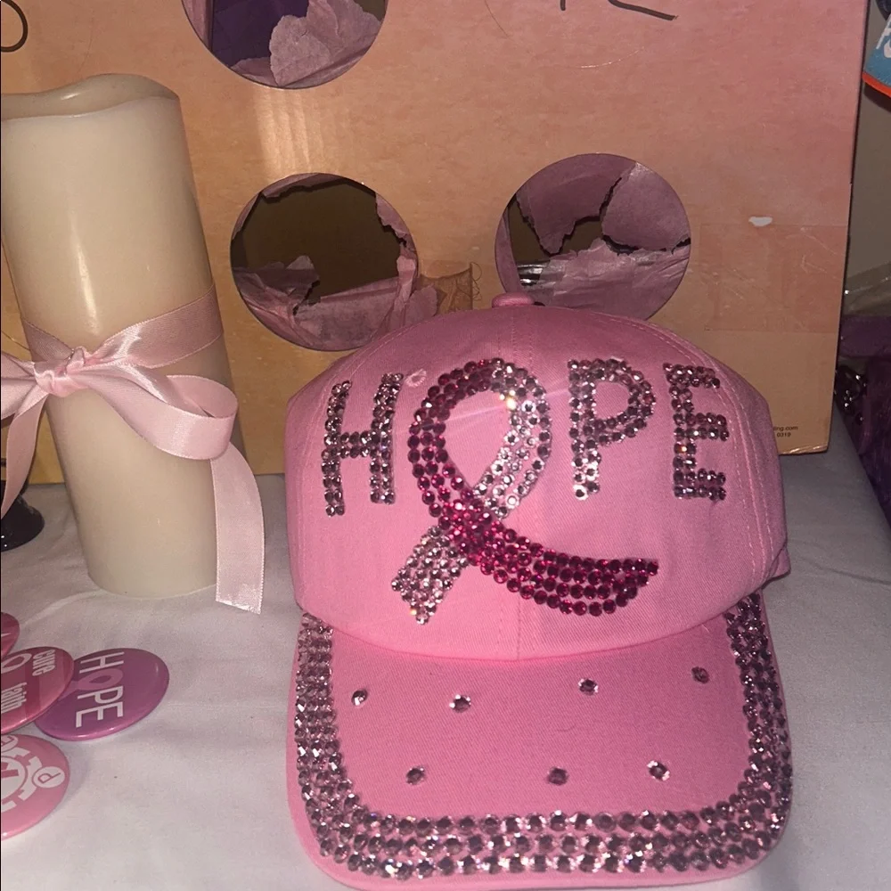 Pink Hope breast cancer awareness hat with bling accents - Picture 2 of 2